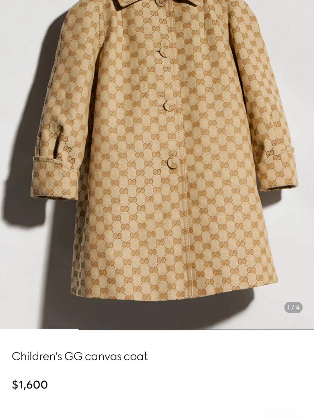 Gucci Tan Monogram Double-Breasted Trench Coat for Kids